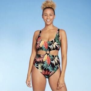 Shade & Shore Swimsuit Large Tropical Print Monokini Tortoise Shell One Piece